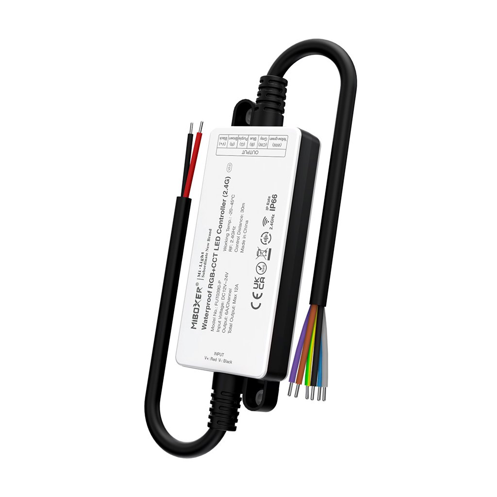 LED prijímač RGB + DUAL WHITE vodeodolný IP66 - 2,4GHz (FUT039S-P) - iconic-led.sk