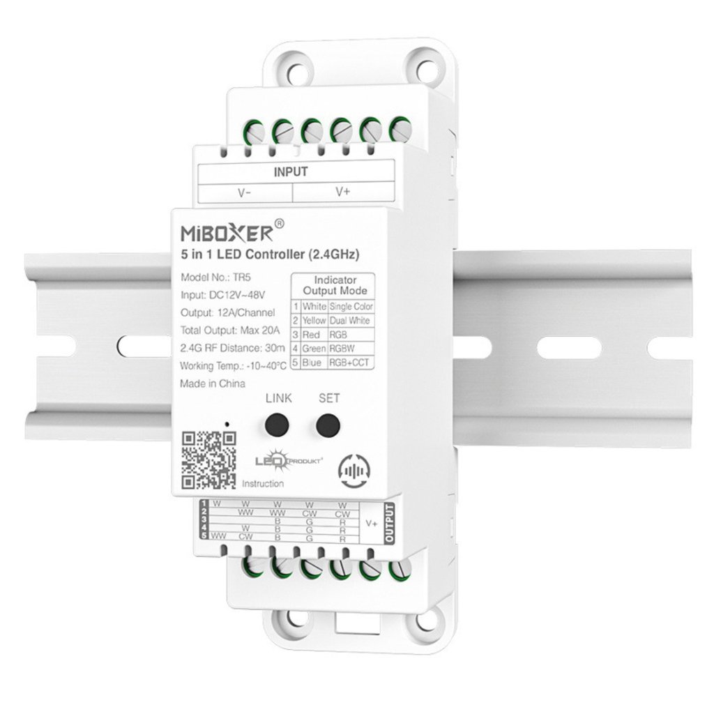 MiBoxer TR5 5v1 LED ovládač na DIN lištu RF 2,4GHz